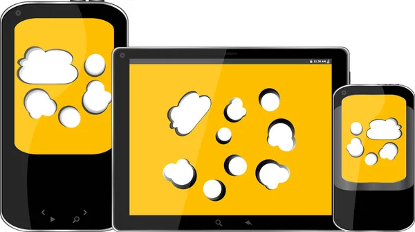 Mobil akıllı telefon ve dijital tablet pc ekranın üzerinde bulut ile — Stok fotoğraf