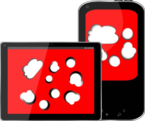 Boş mobil akıllı telefon ve dijital tablet pc ekranın üzerinde bulut ile — Stok fotoğraf