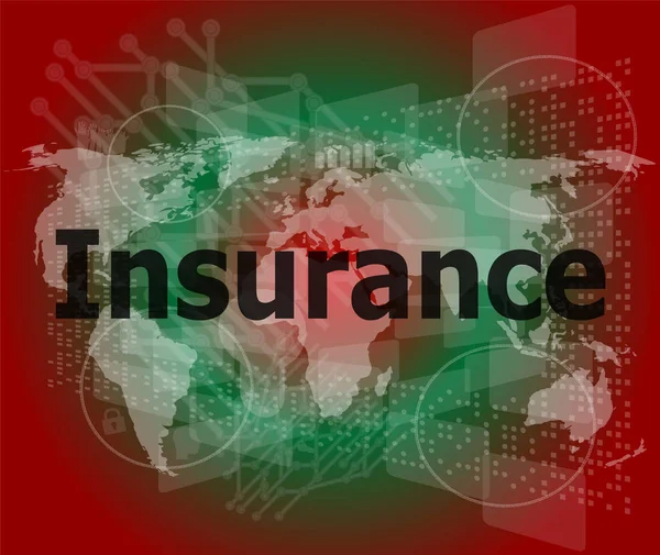 La parola assicurazione sullo schermo digitale, concetto di business — Foto Stock