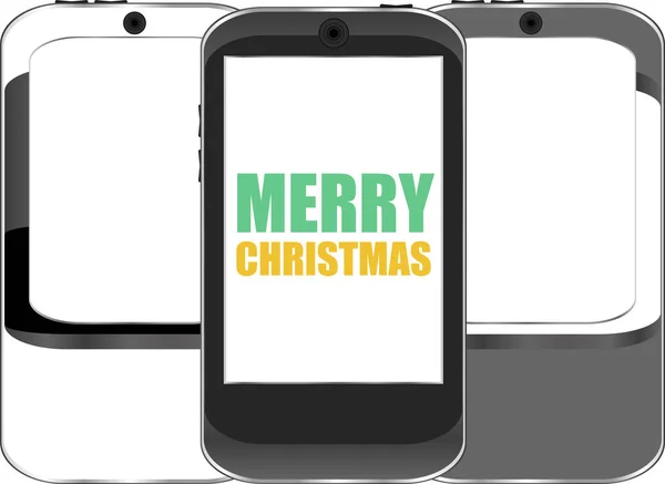 Smartphone mit frohen Weihnachtsgrüßen auf dem Bildschirm, Urlaubskarte — Stockfoto