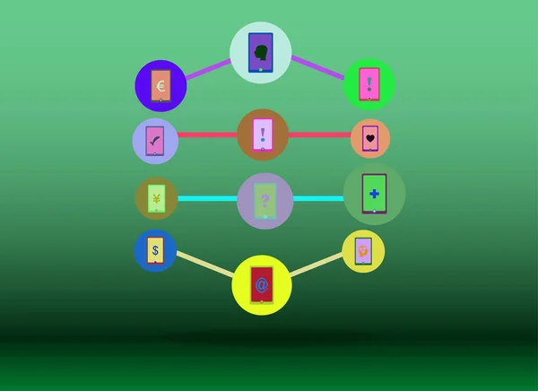 Sociale media netwerk. Aangesloten symbolen voor interactieve, markt, digital, communiceren, verbinden, algemene begrippen. Achtergrond met cirkels, lijnen en vlakke pictogrammen te integreren. — Stockfoto