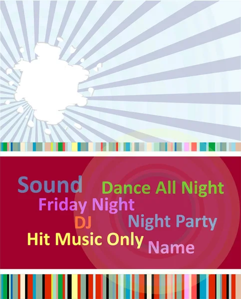 Verticale muziek partij achtergrond met kleurrijke grafische elementen en tekst. partij dans concept. — Stockfoto