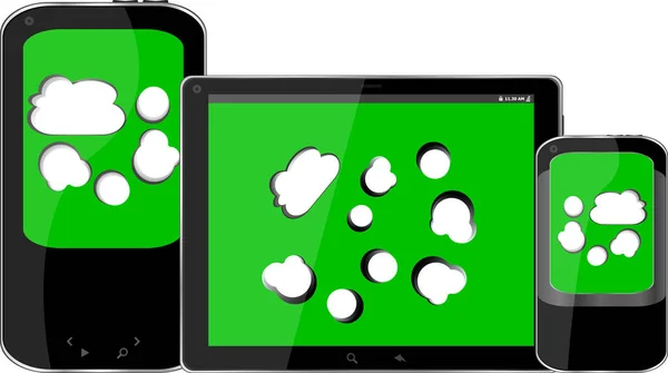 モバイルのスマート フォンとデジタル タブレット pc 画面上の雲 — ストック写真