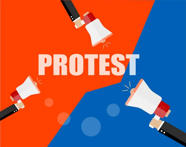 Hände, die Protestschilder und Stierhörner halten, Menschenmassen, die protestieren Hintergrund, politische, politische Krisenposter, Fäuste, Revolutionsplakat Konzept Symbol flachen Stil — Stockfoto