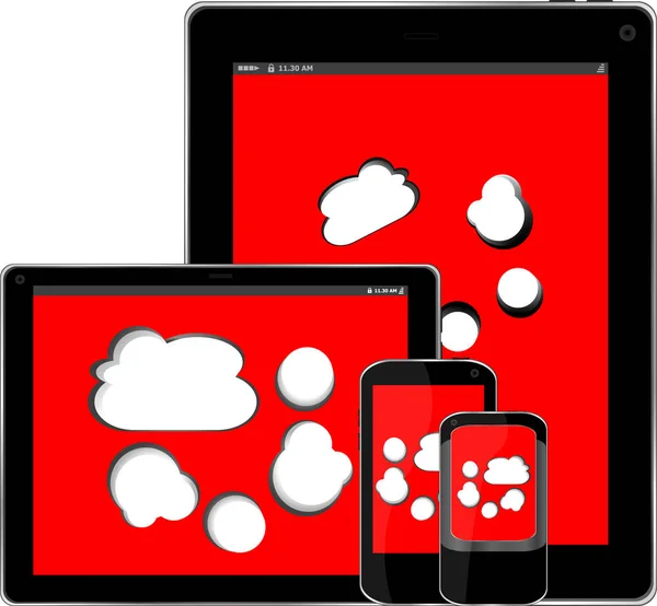 Inteligentny telefon i cyfrowy tablet pc z chmury na ekranie — Zdjęcie stockowe