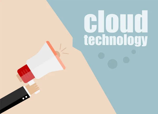 Bulut teknolojisi. Düz tasarım iş konsepti Dijital pazarlama işadamı web sitesi ve reklam pankartları için megafon tutuyor. — Stok fotoğraf