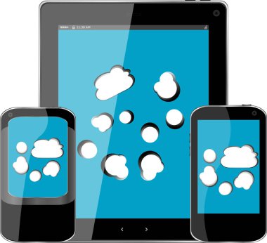 Mobil akıllı telefon ve dijital tablet pc ekranın üzerinde bulut ile