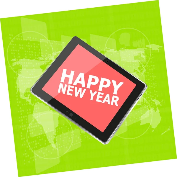 Pc tablet telepon seluler dengan desain Happy New Year — Stok Foto