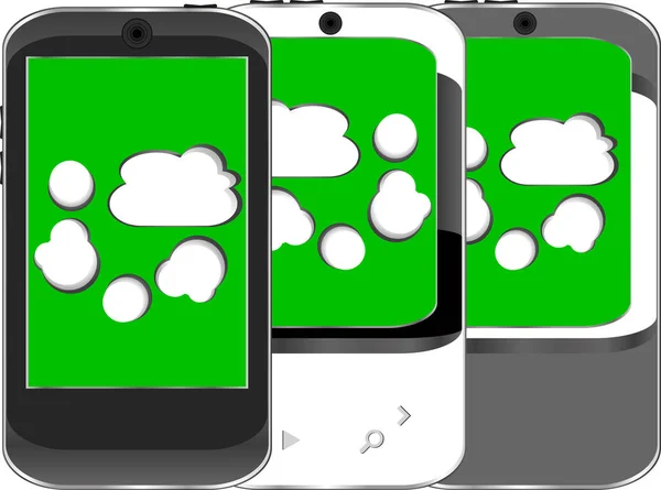 Set di smartphone con simbolo di cloud computing su uno schermo — Foto Stock