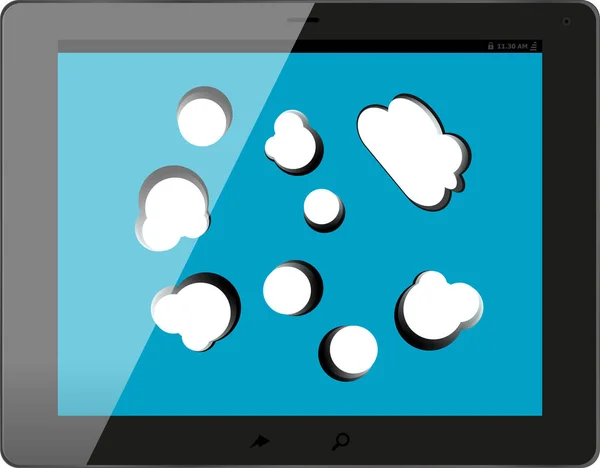 Σύννεφο-υπολογιστών σύνδεση στο ψηφιακό tablet pc. απομονωθεί σε λευκό — Φωτογραφία Αρχείου