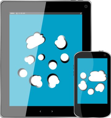 boş mobil akıllı telefon ve dijital tablet pc ekranın üzerinde bulut ile