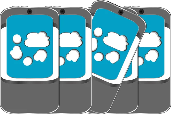 Conjunto de teléfonos inteligentes con símbolo de computación en nube en una pantalla — Foto de Stock