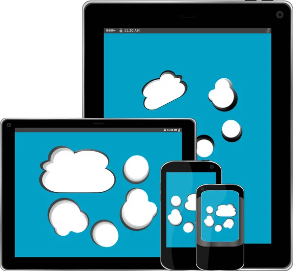 Chytrý mobilní telefon a digitální tablet pc s cloud na obrazovce — Stock fotografie