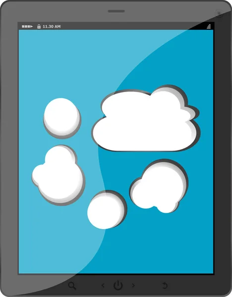 云计算在数字 tablet pc 上进行连接的方式。概念性的图像。在白色隔离 — 图库照片