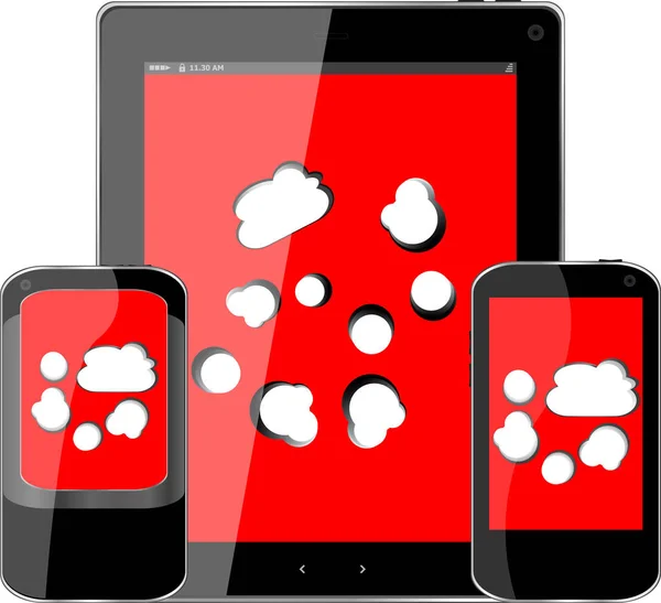 Teléfono inteligente móvil y tableta digital PC con nube en la pantalla —  Fotos de Stock