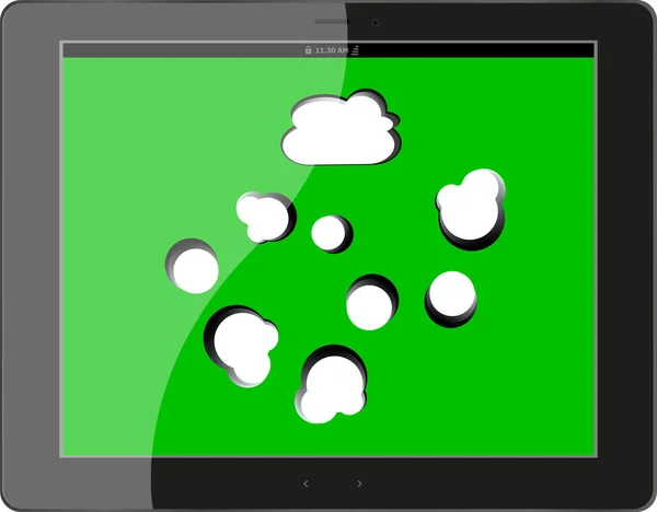 검은 태블릿 pc, 소셜 네트워크 개념에 연설 거품 — 스톡 사진