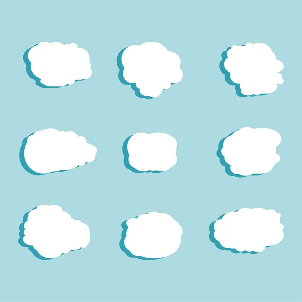 Ensemble de ciel bleu, nuages. Icône nuage, forme nuage. Ensemble de nuages différents. Collection d'icônes, de formes, d'étiquettes et de symboles cloud. Vecteur d'éléments graphiques. Élément de design vectoriel pour logo, web et impression — Photo