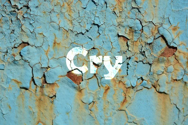 Chorar palavra impressão na parede metálica grunge — Fotografia de Stock