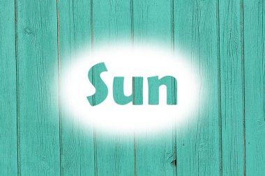 Güneş word yazdırma grunge ahşap plaka üzerinde