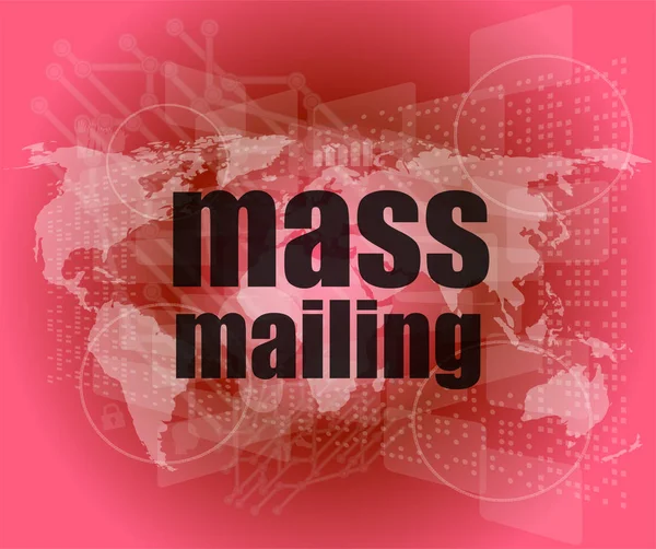 Mailing word di massa sullo schermo digitale, concetto di comunicazione globale — Foto Stock