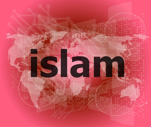 Islam, fondo de alta tecnología, pantalla táctil digital de negocios — Foto de Stock