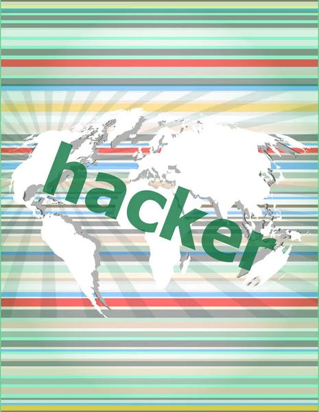Datenschutz-Konzept: Wörter Hacker auf digitalem Hintergrund. Konzept von Zitaten, Informationen, Referenzen, Notizen, Textbox — Stockfoto