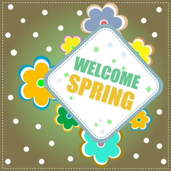 Bienvenue mots de printemps sur la carte de vacances — Photo
