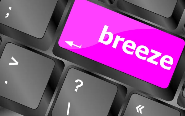 Breeze word on keyboard key, computer and laptop — Stock Photo, Image