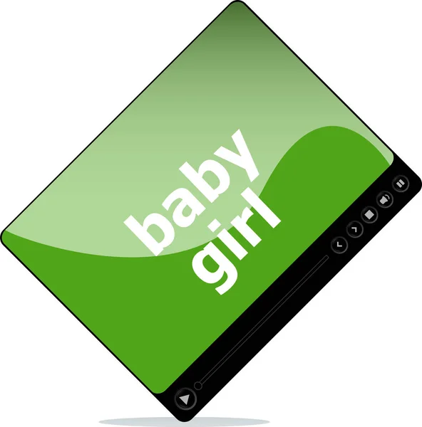 Vidéo film lecteur multimédia avec bébé fille mot dessus — Photo
