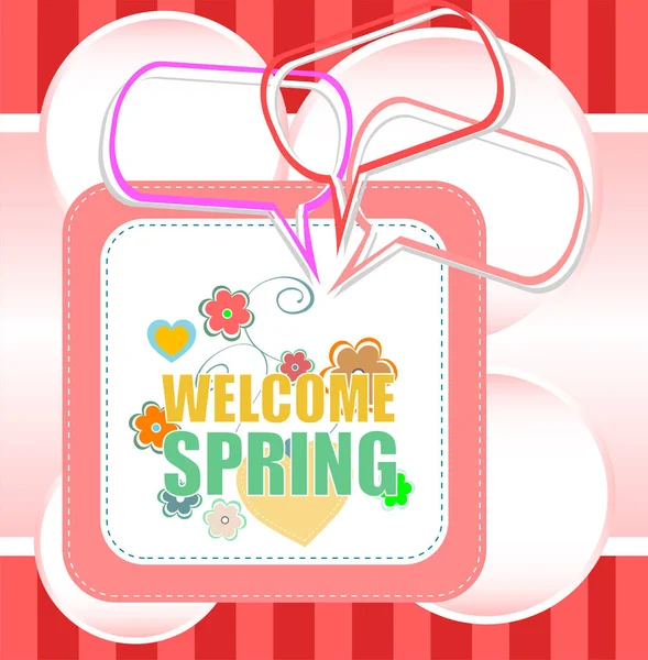 Bem-vindo palavras primavera no cartão de férias — Fotografia de Stock