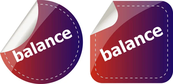 Equilibrio parola su adesivi pulsante set, etichetta, concetto di business — Foto Stock
