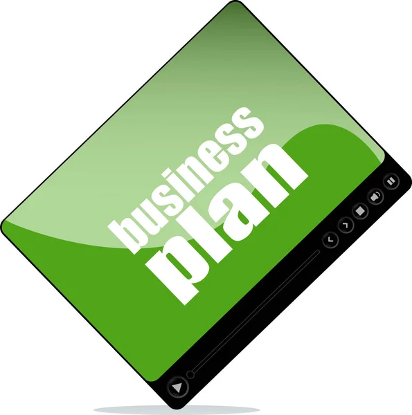 Video player for web with business plan words — Stock Photo, Image