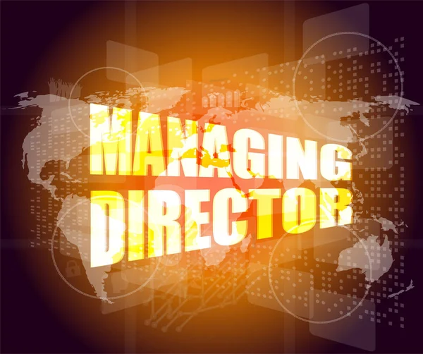 Managing directors woorden op digitale scherm achtergrond met wereldkaart — Stockfoto