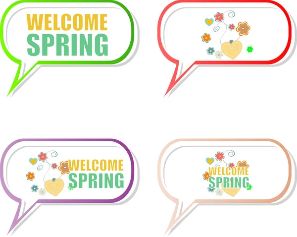 Bem-vindo palavras primavera no cartão de férias — Fotografia de Stock