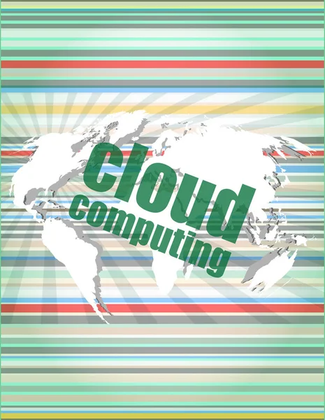 Palabra de computación en nube en la pantalla táctil, fondo de tecnología virtual moderna — Foto de Stock