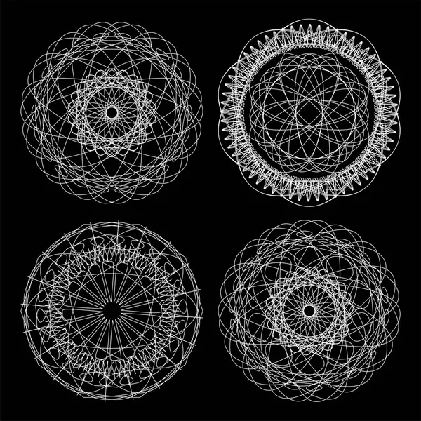 Conjunto de guilloche. Adorno de encaje círculo blanco y negro, patrón geométrico ornamental redondo — Foto de Stock