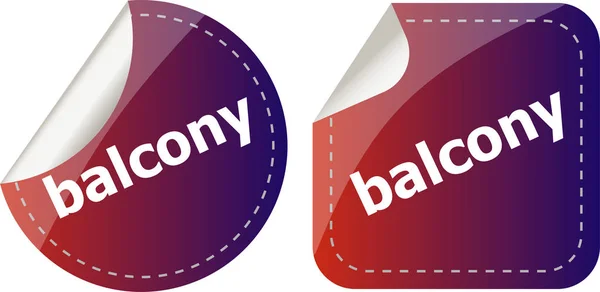 Balkon woord op stickers button set, label, business concept — Stockfoto