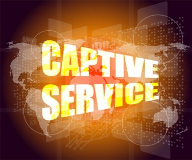 Dijital dokunmatik ekran ve dünya haritası üzerinde esir hizmet kelimeler