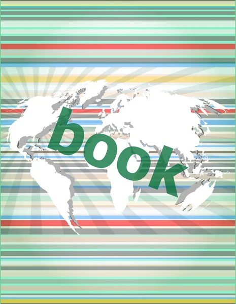 Boken ord om digital pekskärm. begreppet information, varsel, vittnesmål, citat, lärobok. — Stockfoto