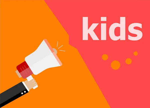 Kids. Hand holding megaphone and speech bubble. Flat design — Stock Photo, Image