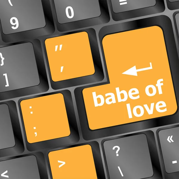 Nena del amor en la tecla o teclado mostrando internet citas concepto — Foto de Stock