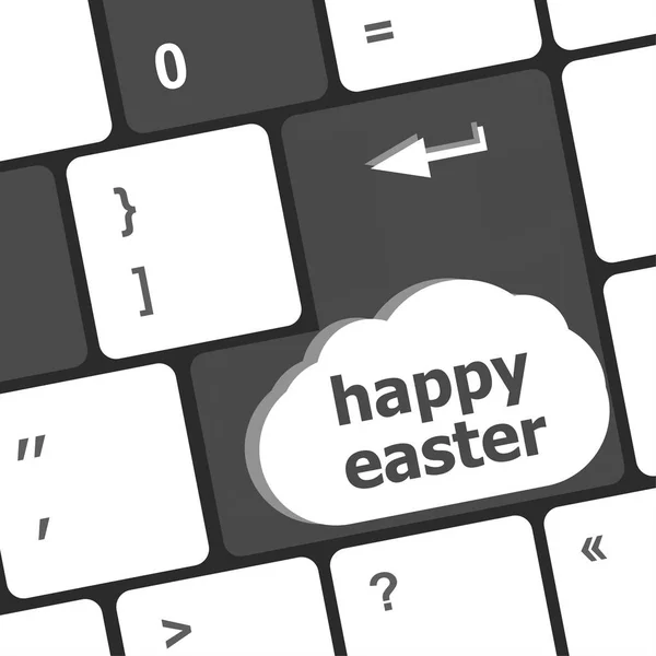 Glad påsk text-knappen på laptop tangentbord — Stockfoto