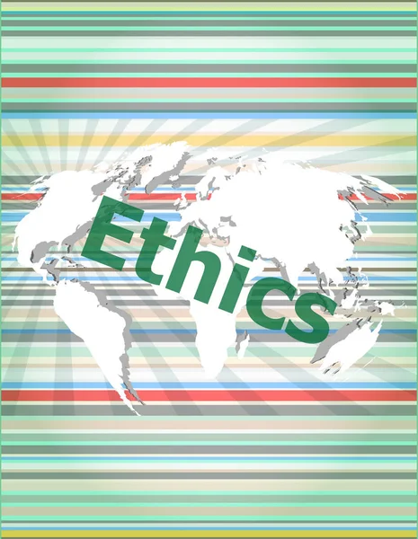 Etikai szó digitális érint képernyő. fogalmának idézet, info, ajánlások, értesítés, tankönyv — Stock Fotó