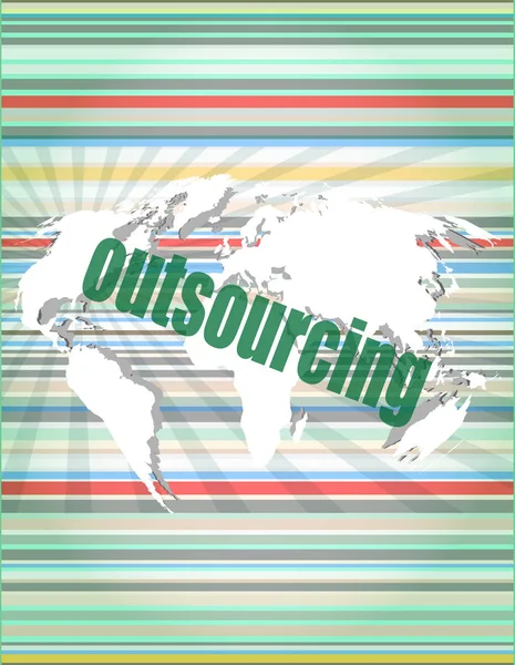 Trabajo, concepto de trabajo: palabras Outsourcing en pantalla digital — Foto de Stock