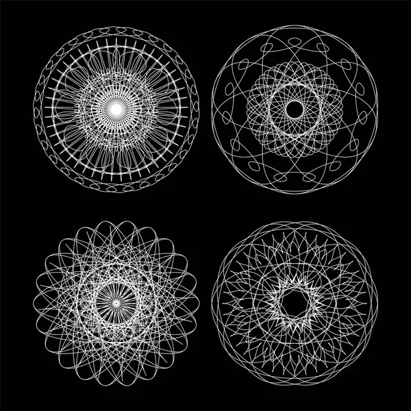 Guilloche set. Black and white circle lace ornament, round ornamental geometric pattern — Stock Photo, Image