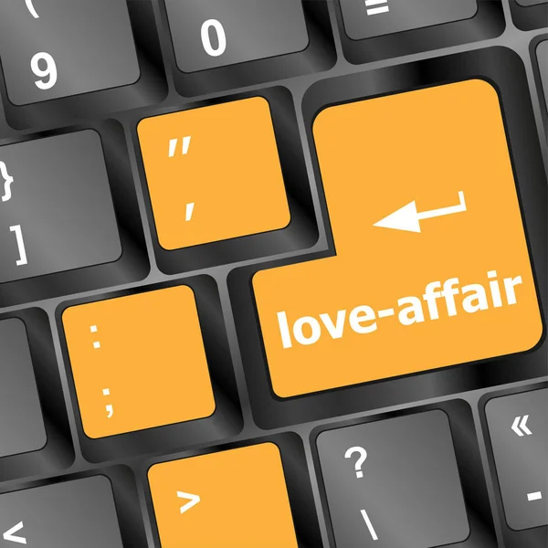 Love-affair na chave ou teclado mostrando internet namoro conceito — Fotografia de Stock