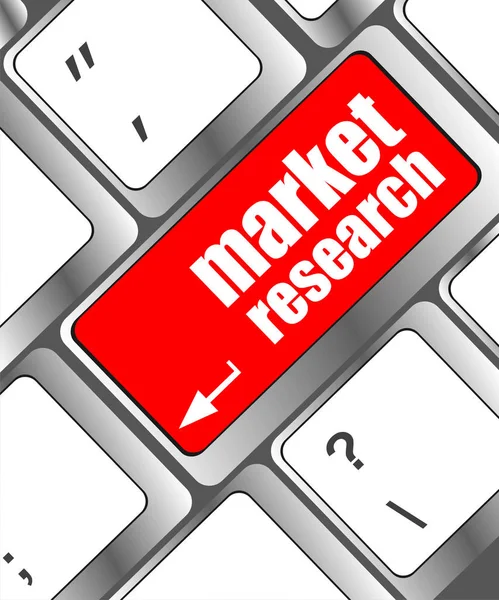 Nyckel med marknadsundersökning text på laptop tangentbord, affärsidé — Stockfoto