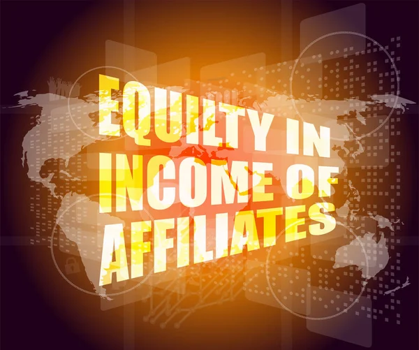 Equilty in income of affiliates words on digital screen — Stock Photo, Image