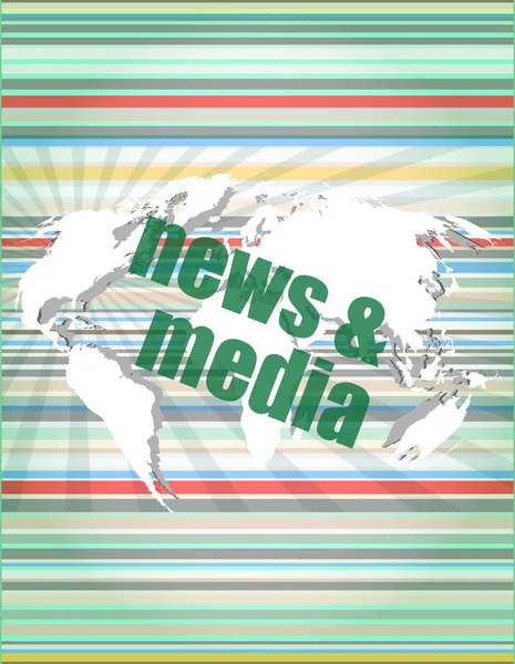 Novidades e conceito de imprensa: palavras Novidades e meios de comunicação na tela digital — Fotografia de Stock
