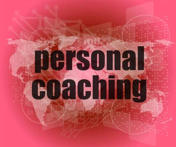 Woord persoonlijke coaching op digitaal scherm 3d, businessconceptword 个人辅导数字屏幕 3d 的经营理念 — Stockfoto